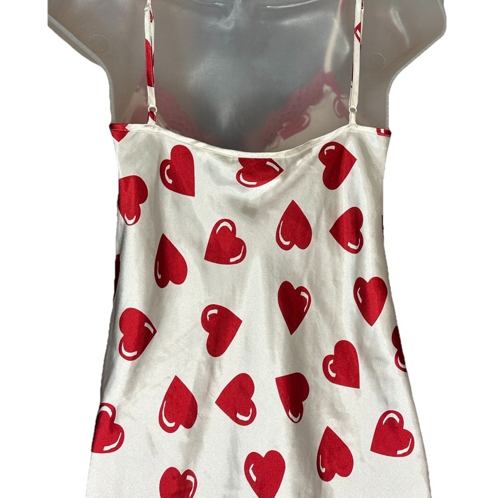 Vintage Jaclyn Smith Red Hearts Nightgown XS Lace Trim Satin Slip Dress Lingerie - Picture 12 of 15
